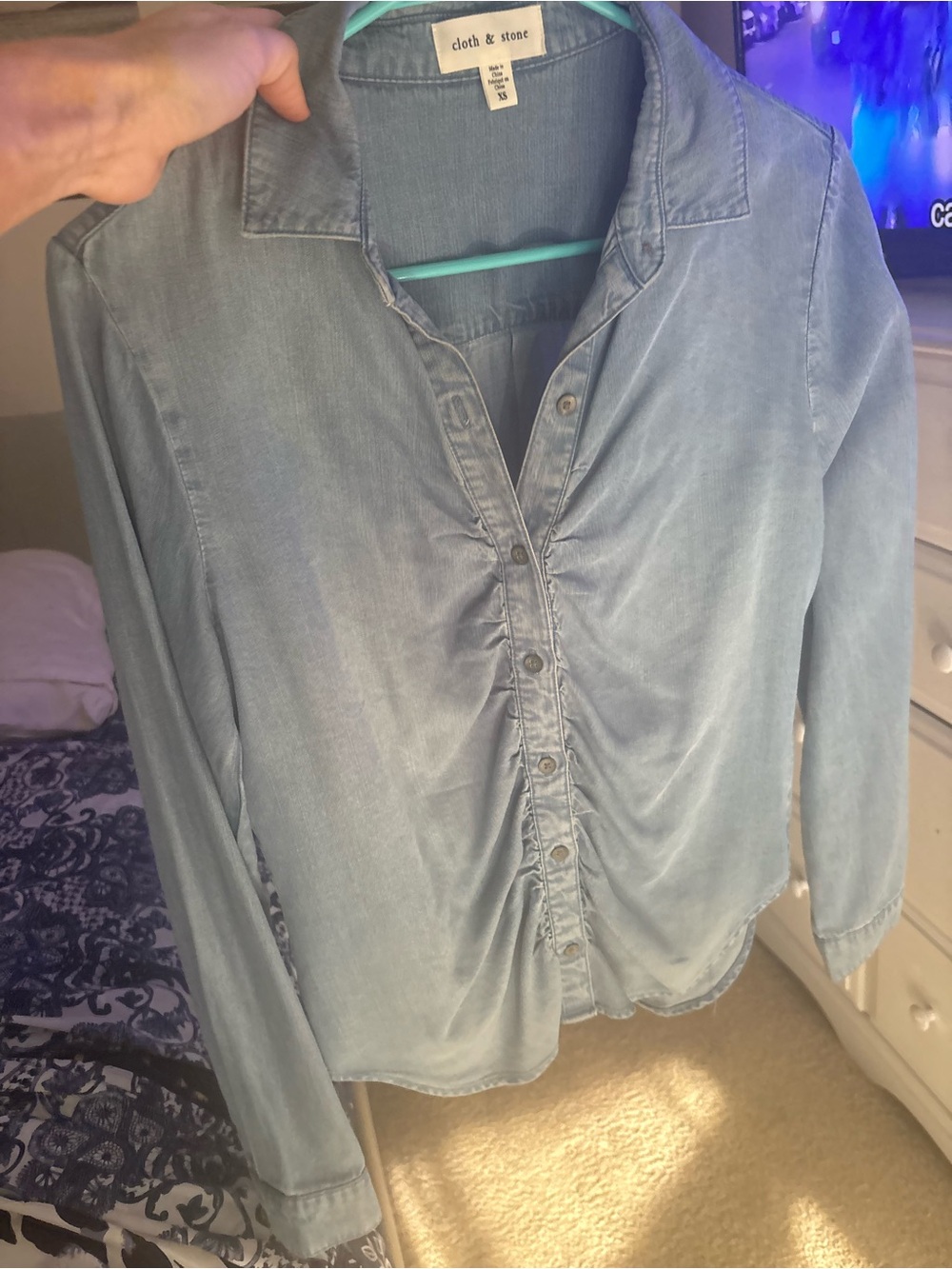 cloth & stone Light Blue Ruched Button-Front Shirt